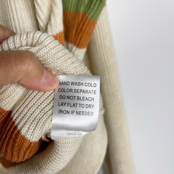 New Gilli Large Cream Orange Green Striped Ribbed Knit Sweater Crew Neck Purple - Picture 10 of 12